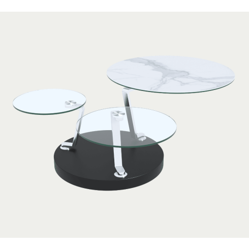 Table basse extensible 3 plateaux Cadran marbre mat